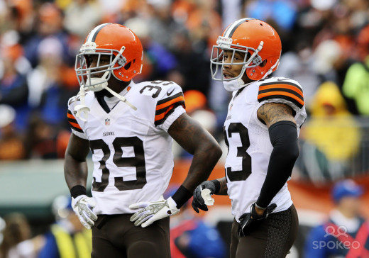Tashaun Gipson and Joe Haden stand together on the field