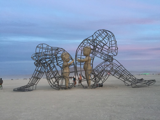 "LOVE is a sculpture by Alexandr Milov. It demonstrates a conflict between a man and a woman as well as the outer and inner expression of human nature."