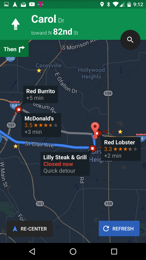 google maps show food places
