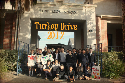 Each November St. Leo the Great School, San Jose, initiates a 1-hour frozen turkey drive drop-off and donates to Sacred Heart Community Service