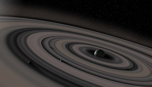 Illustration of J1407b and it's massive ring system.