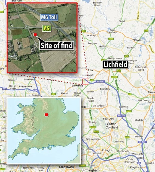 The site of the find and location within the West Midlands, England's core and Mercian heartland