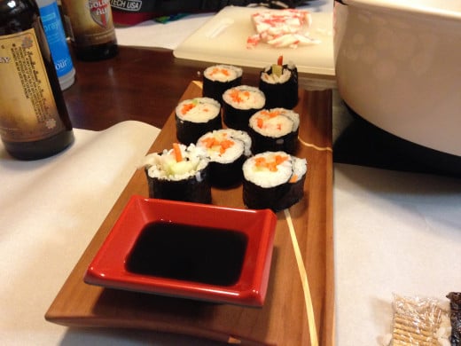 Soy sauce is used for dipping sauce. 