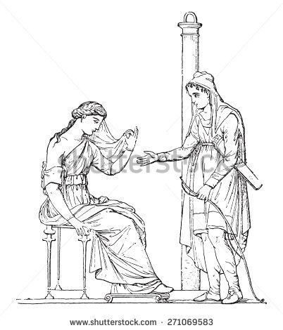 Paris and Helen (after of an ancient painting), vintage engraved illustration. 