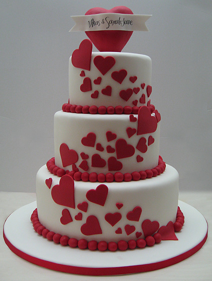 Red hearts on your wedding would go perfectly with a Valentine's Day themed wedding.