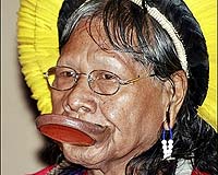 Raoni Metyktire, one of the leaders of the Kayapo Indian Amazon tribe, 