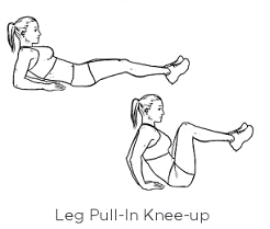 This one is a lot more challenging. Lying back on your elbows rise up to meet your knees, control your body back down to complete one rep.