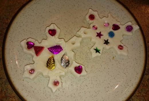 Snowflake dough ornaments. 
