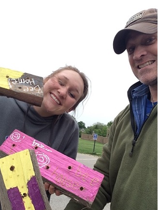 The author and his daughter (left), after creating a few bee habitats.