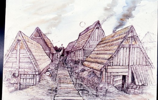 An artist's impression of a walkway in Viking Age York - Jorvik