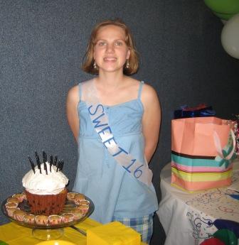 Tiffany with her giant blueberry muffin for her 16th birthday.