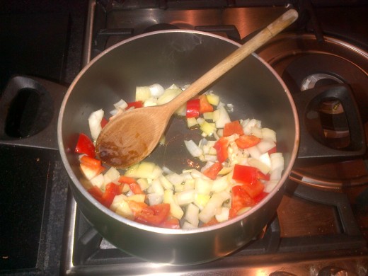 Chopped ingredients in the pot