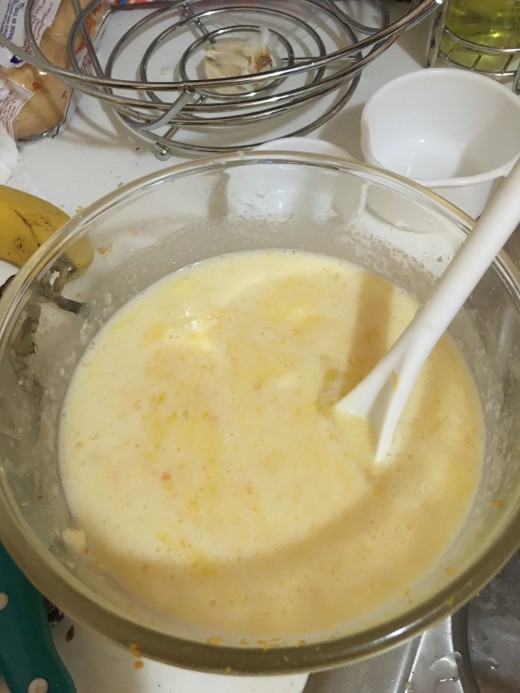 The butter, sugar, orange zest, eggs, buttermilk, and orange juice. 