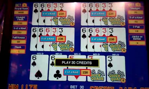 Dealt Quick Quad on a Video Poker Machine