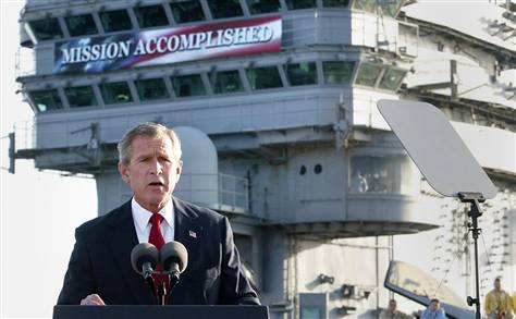 President Bush addressing the nation from the USS Abraham Lincoln on May 1st, 2003.