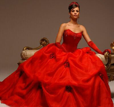 This lovely red rose ball gown is another option for a Valentine's Day wedding.