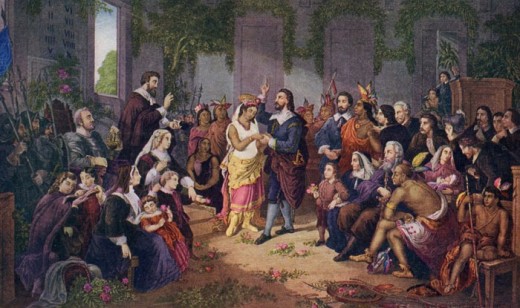 John Rolfe and Pocahontas married in Jamestown - April, 1614