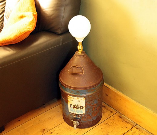 Floor lamp made with vintage Esso Blue paraffin can