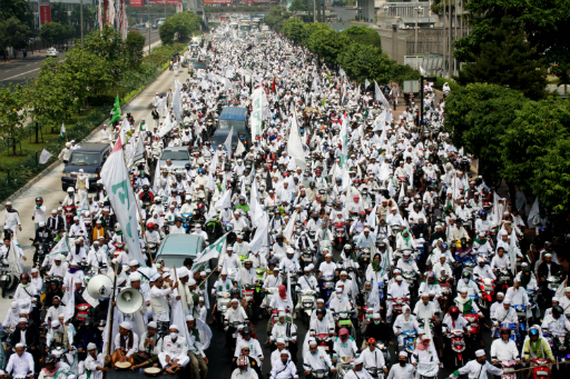 Muslims marching in Jakarta,, Indonesia