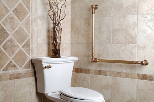 Well-placed grab bars in the bathroom can be functional as well as stylish.