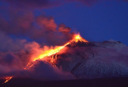 Mount Etna erupting in Sicily