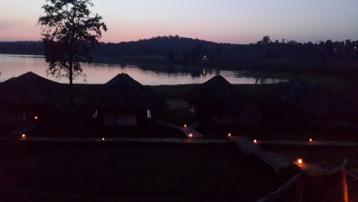 Deluxe Tent viewed from Rustic Machaan - evening - Bison Resort,Kabini
