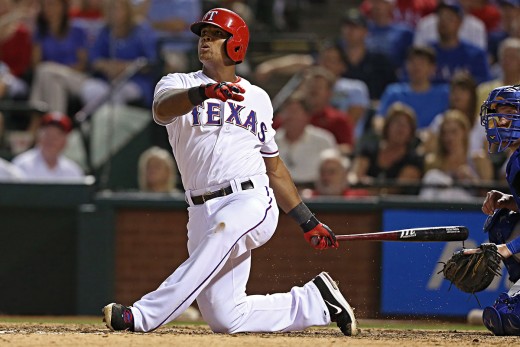 Usually when Beltre goes down on one knee he's hitting a curve ball, and hitting it far.