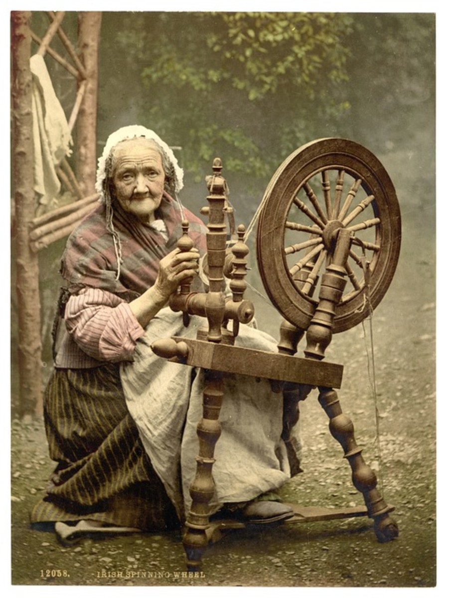 Irish woman at her spinning wheel, c. 1900