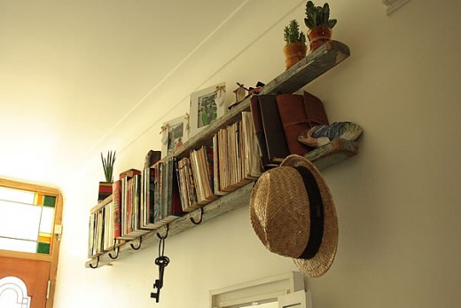 Bookshelves made with reclaimed ladder