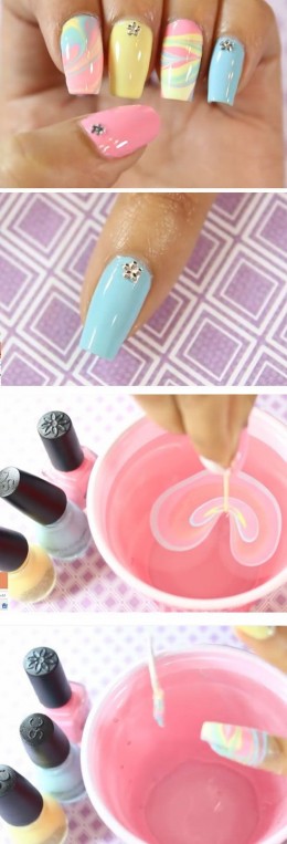 Pastel Water Marble Nails | Easy Easter Nail Designs for Short Nails