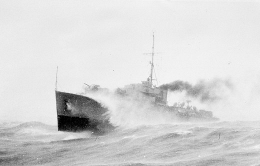 300 feet long, less than 1500 tons with around 150 crammed in her narrow hull, there was little comfort for her crew.   But the River Class were splendid little ships and handled heavy weather well.