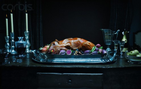 Meat carved for beasts.