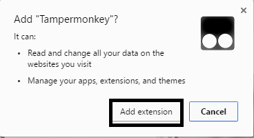 Select "Add Extension" to add Tampermonkey to Google Chrome.