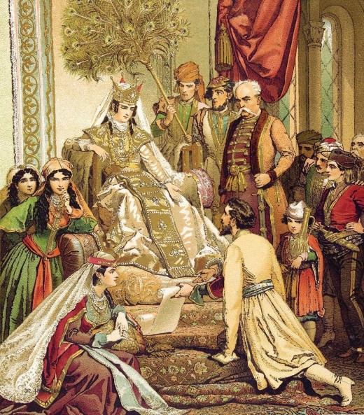 Shota Rustaveli presents his poem to Queen Tamar by Mihaly Zichy
