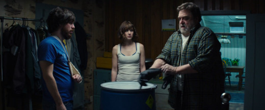 From left to right: Emmett, played by John Gallagher Jr, Michelle, and Howard played by John Goodman