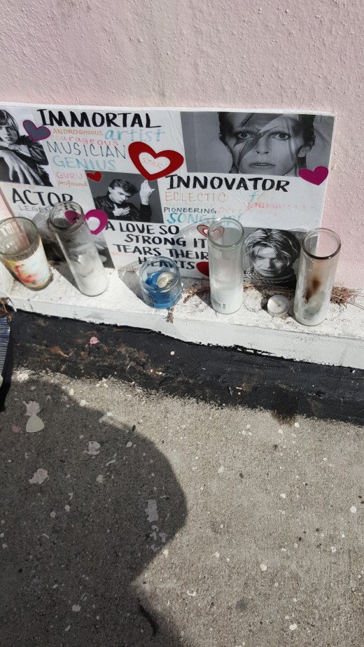Shrine at David Bowie's mural