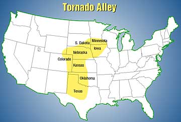           The Tornado Alley region of the Midwest