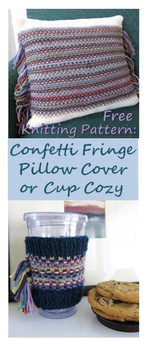 Free Knitting Pattern:  Confetti Fringe Pillow or Cup Cozy