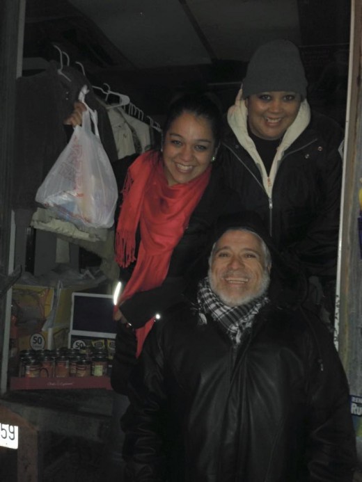 Typical Friday Night, Feeding The Homeless and Distributing Jackets And Blankets. Lisa Grozdanic, Jamie Justis-Stevens, Adolfo Pacheco