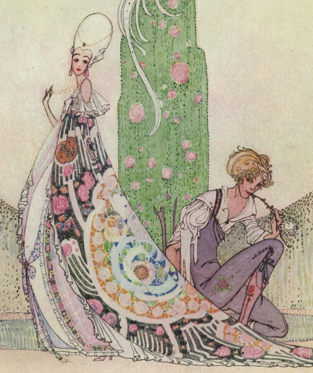 Here we show a portion of 'She stopped as if to speak to him' - a design by Kay Nielsen from his suite prepared for 