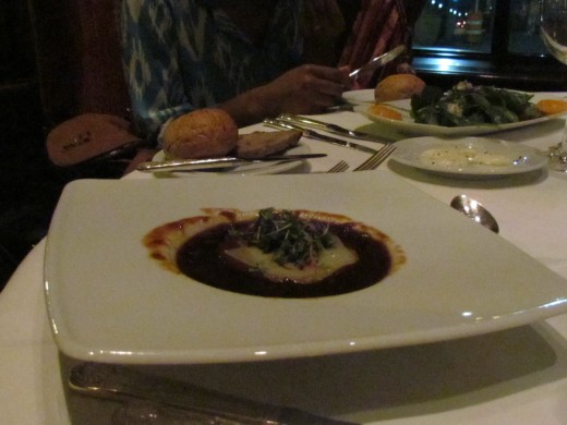Succulent French Onion Soup was just one of our starters for dinner.