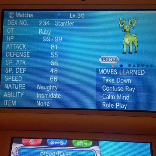 My Shiny Stantler I caught in Omega Ruby on Mirage Mountain