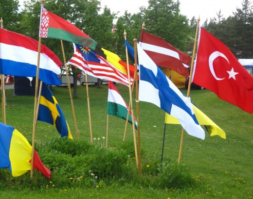 flags of many nations and languages