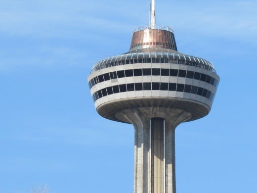 Skylon, rotates giving tourists a view of the Falls and city of Ontario.  