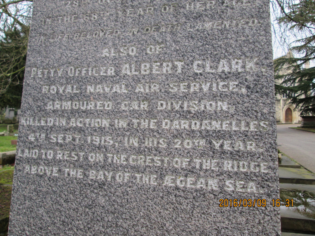 The Gallipoli campaign claimed many lives, army and navy. The inscription here tells without frills of a life lost in the pursuit of duty (detail of monument seen complete at the foot of the page)