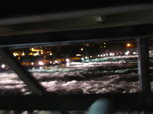 A photo of the rapid water that flows in front of the restaurant.