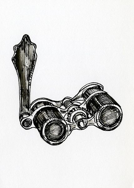 opera glasses by David Ring, a drawing in ink on paper.