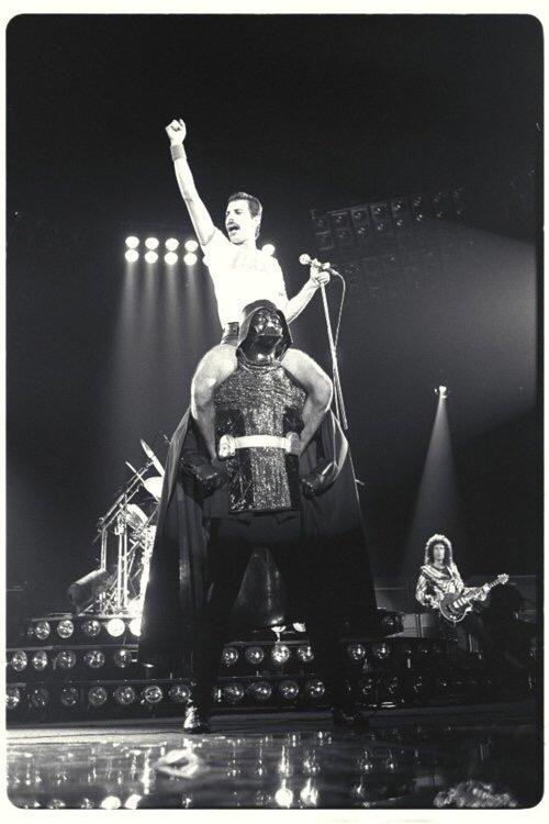 One of the perks of being a Sith Lord. You get to rock the stage with Freddy Mercury