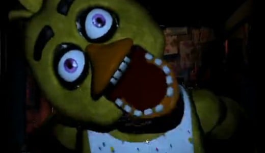 A jump scare from the original Five Nights at Freddy's. Also a game over. 