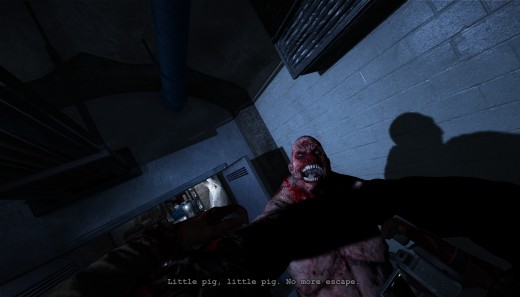 The player getting caught by one of the patients in Outlast. Painful would be an understatement.